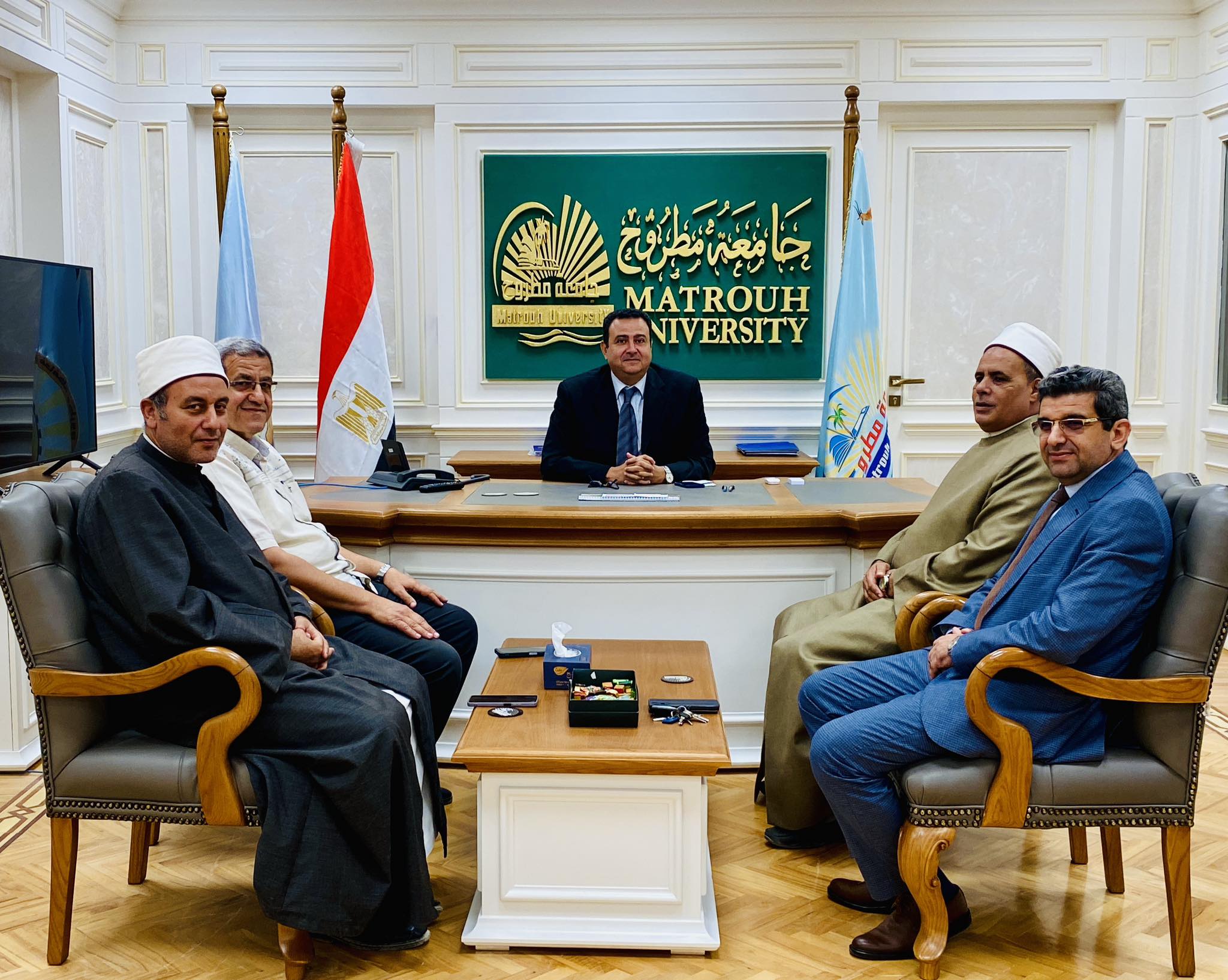 Al-Azhar Matrouh leaders congratulate Dr. Amr Al-Masry on his appointment as university president.